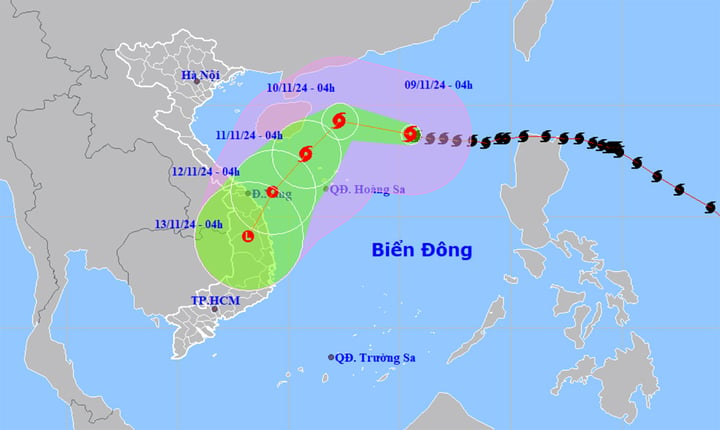 Bão số 7 duy trì cấp 14 trên Biển Đông, hướng về vùng biển Quảng Trị - Quảng Ngãi - Ảnh 2.